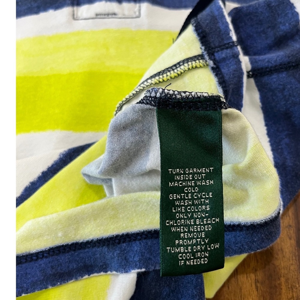 Lauren Ralph Lauren Pullover Women Large Lime Navy 3/4 Sleeve Stripe Zip Top - Picture 3 of 10